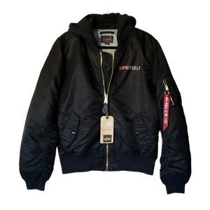 Alpha Industries MA-1 Natus Bomber Unisex Jacket Black/ New Silver Lining Size M